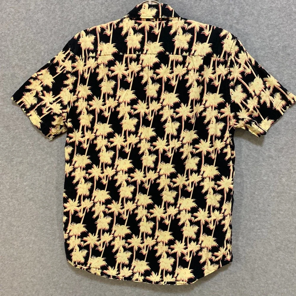 American Eagle Men's M Button Up Shirt Black Yellow 100% Cotton Palm Tree Print